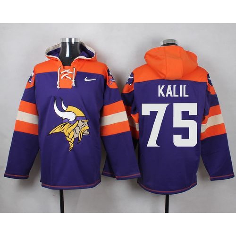 Vikings #75 Matt Kalil Purple Player Pullover NFL Hoodie