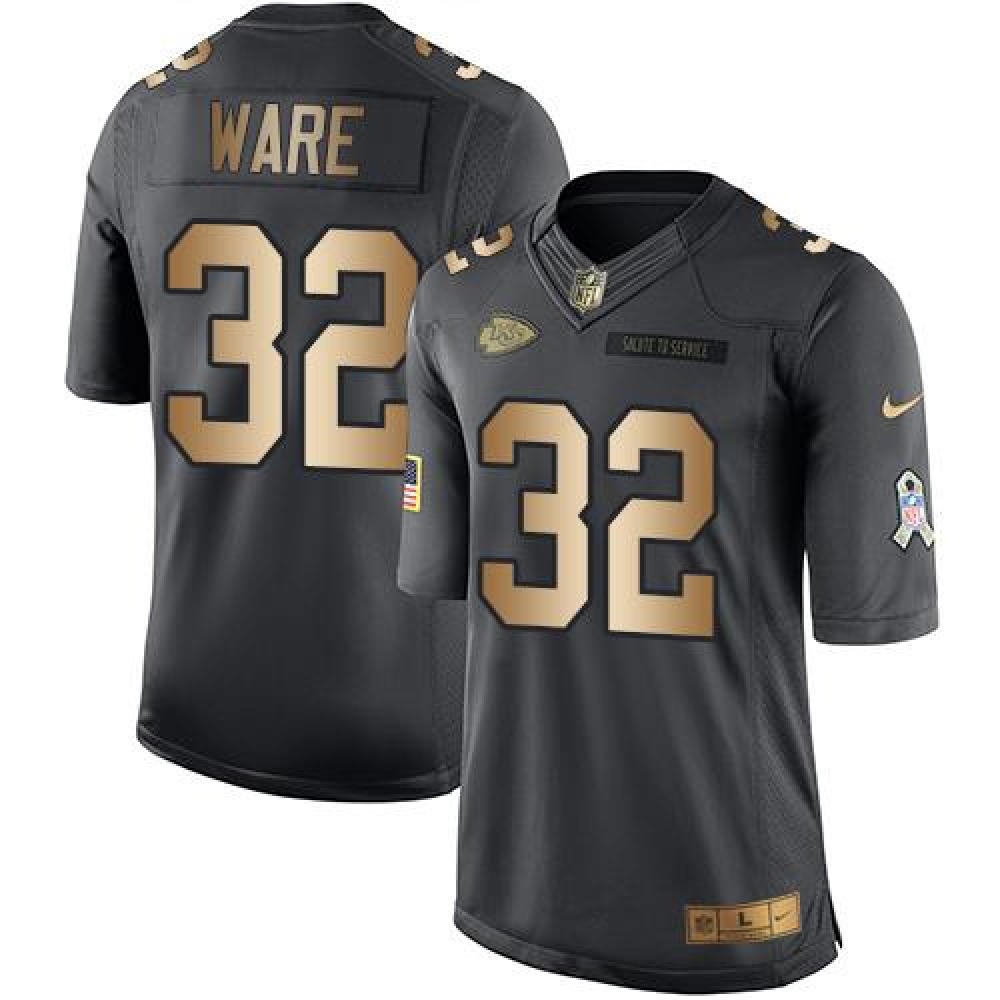 Chiefs #32 Spencer Ware Black Men's Stitched NFL Limited Gold Salute To Service Jersey