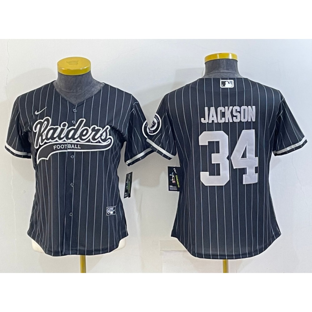 Youth Las Vegas Raiders #34 Bo Jackson Black With Patch Cool Base Stitched Baseball Jersey