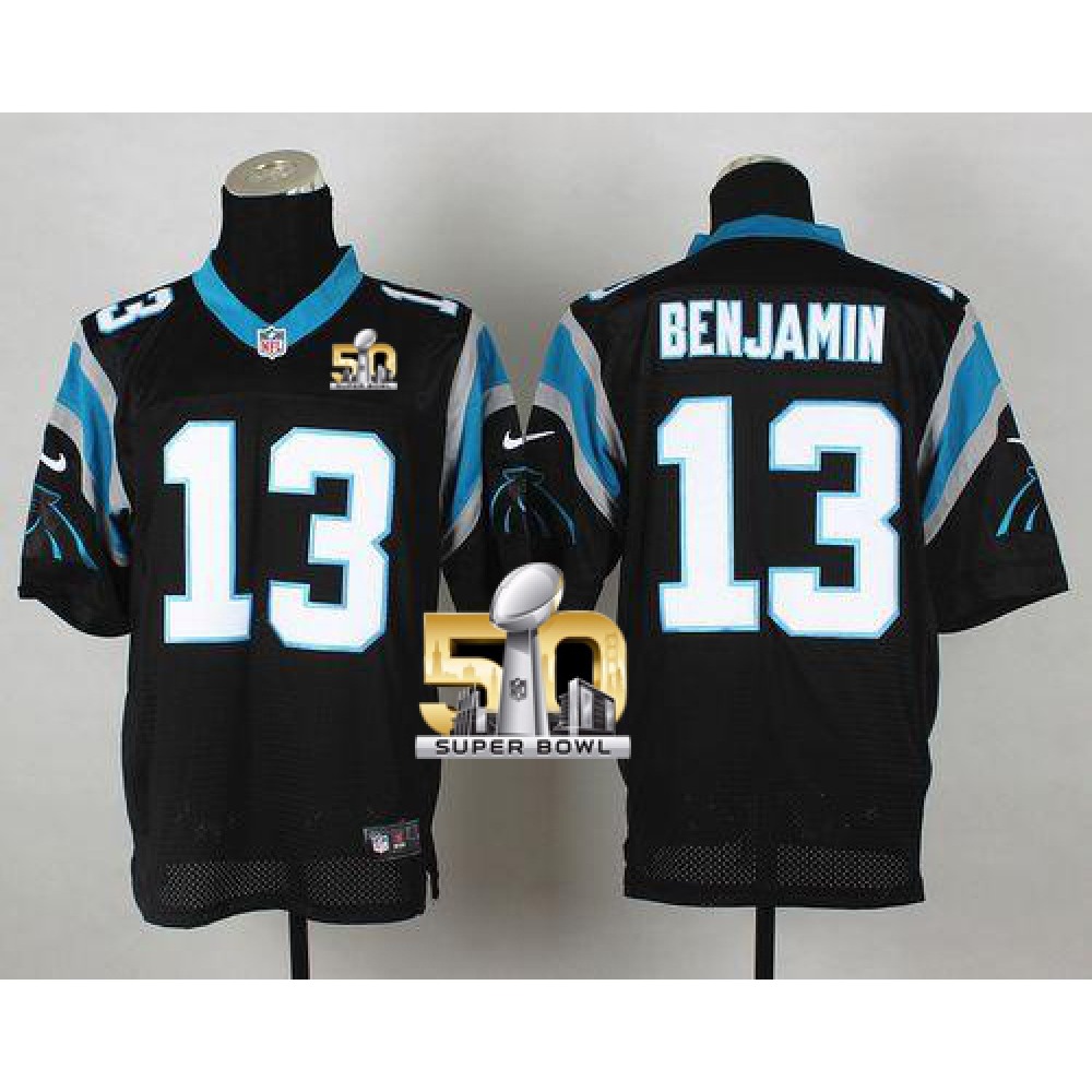Panthers #13 Kelvin Benjamin Black Team Color Super Bowl 50 Men's Stitched NFL Elite Jersey