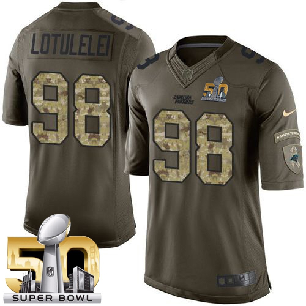 Panthers #98 Star Lotulelei Green Super Bowl 50 Men's Stitched NFL Limited Salute to Service Jersey