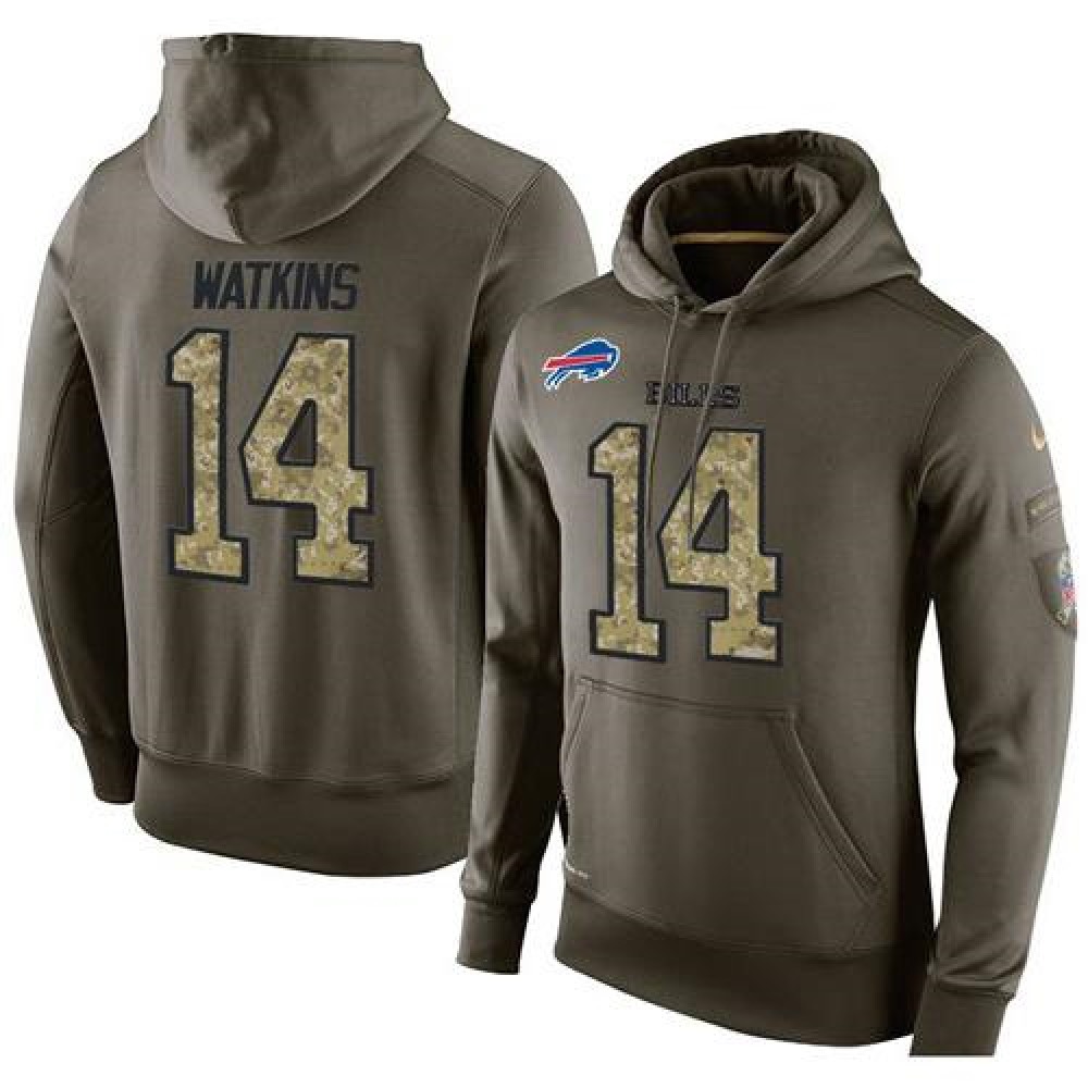 NFL Men'sBuffalo Bills #14 Sammy Watkins Stitched Green Olive Salute To Service KO Performance Hoodie