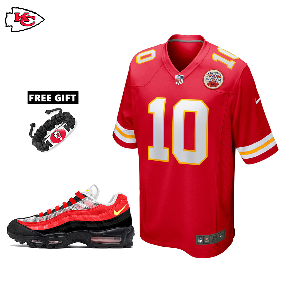🔥Combo Sale - Kansas City Chiefs Isiah Pacheco Nike Red Game Jersey & Air Max 90 Classic Sneakers