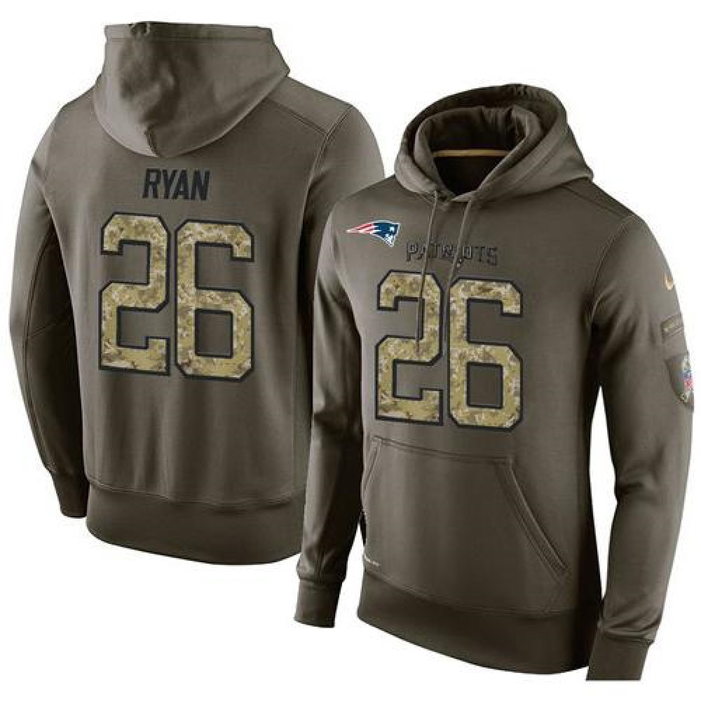 NFL Men'sNew England Patriots #26 Logan Ryan Stitched Green Olive Salute To Service KO Performance Hoodie