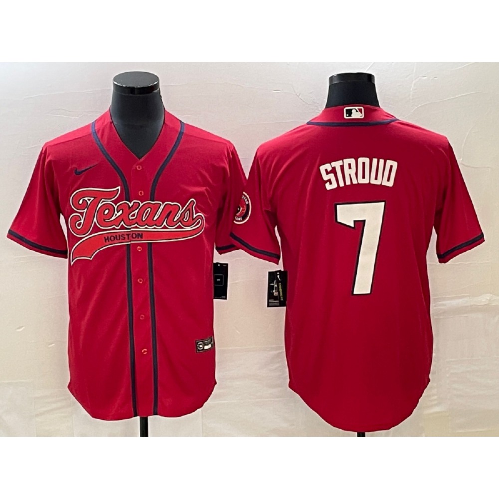 Men's Houston Texans #7 C.J. Stroud Red With Patch Cool Base Stitched Baseball Jersey
