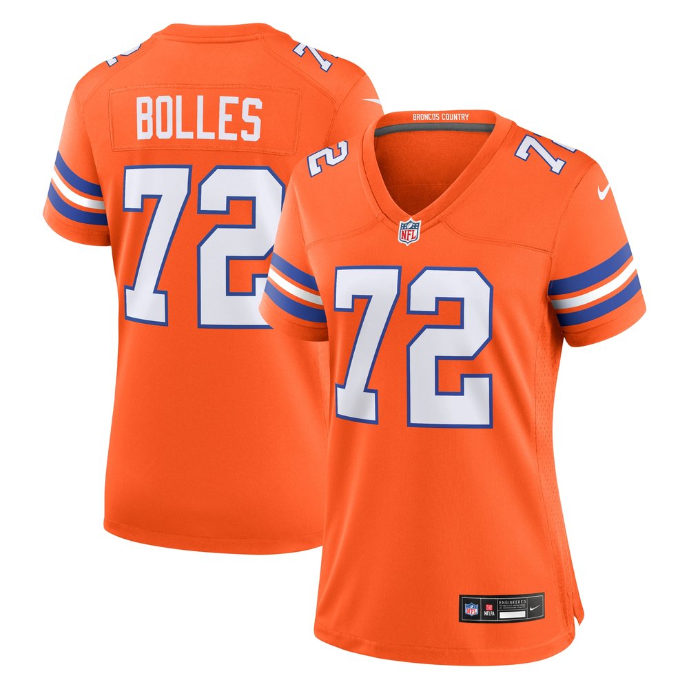 Women's Denver Broncos Garrett BollesOrange Mile High Collection 1977 Throwback Player Game Jersey