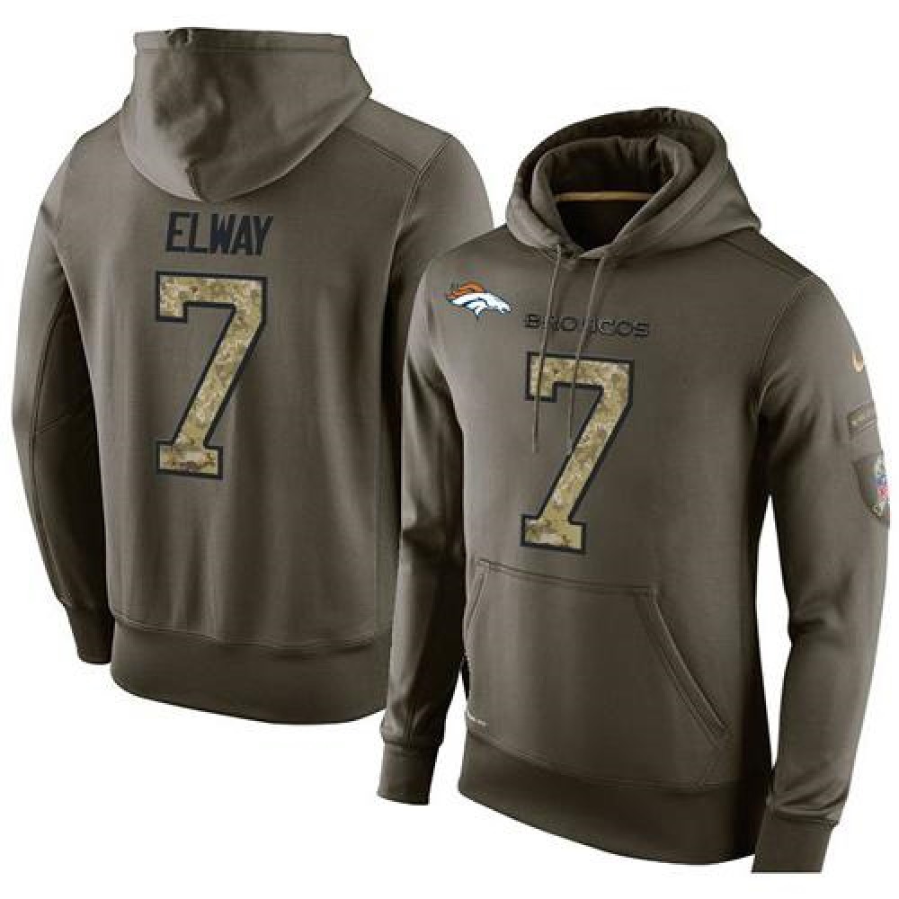 NFL Men'sDenver Broncos #7 John Elway Stitched Green Olive Salute To Service KO Performance Hoodie