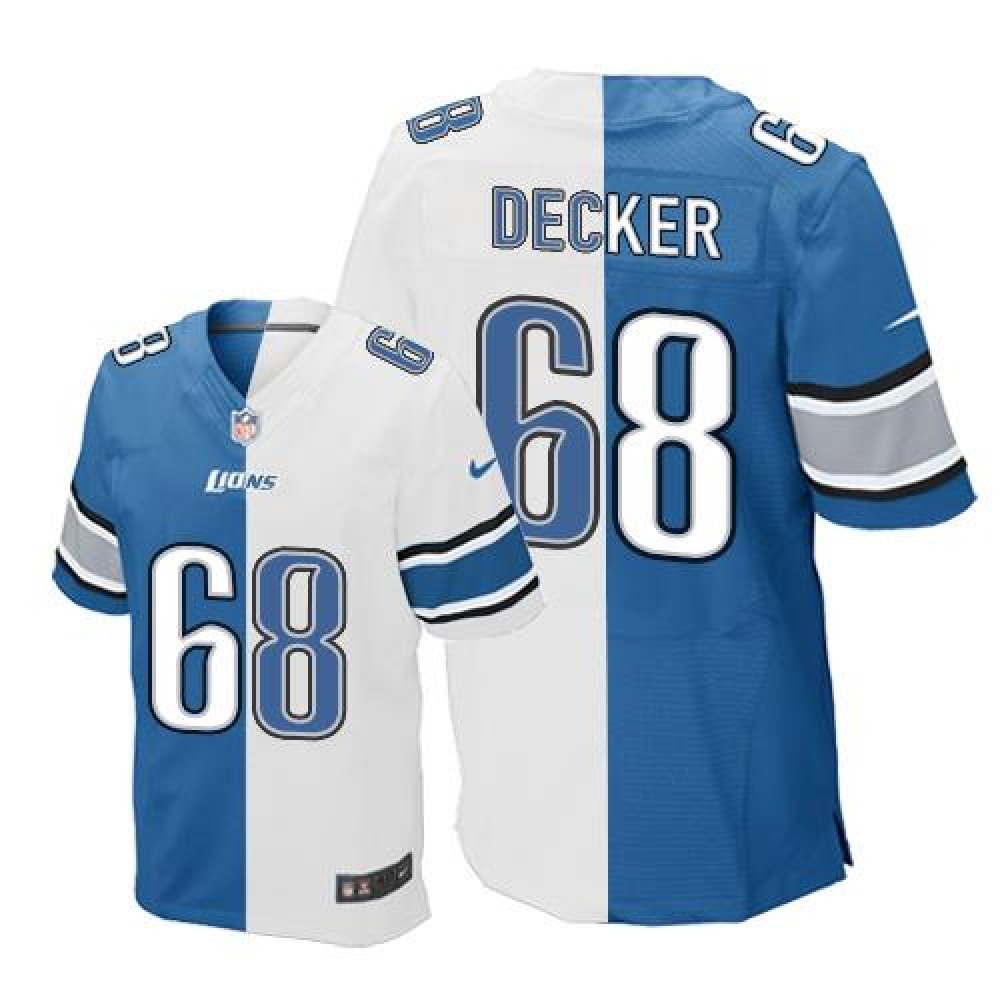 Lions #68 Taylor Decker Blue/White Men's Stitched NFL Elite Split Jersey