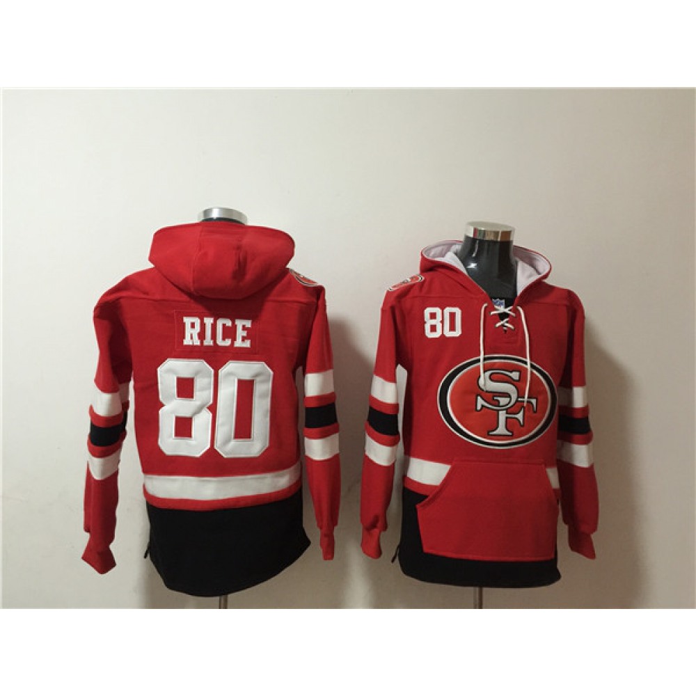 Men's San Francisco 49ers #80 Jerry Rice Red/Black Ageless Must-Have Lace-Up Pullover Hoodie