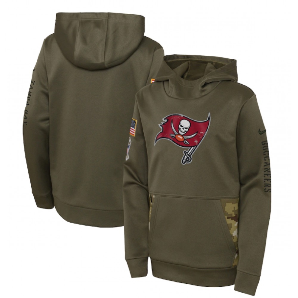 Youth Tampa Bay Buccaneers 2022 Olive Salute to Service Therma Performance Pullover Hoodie