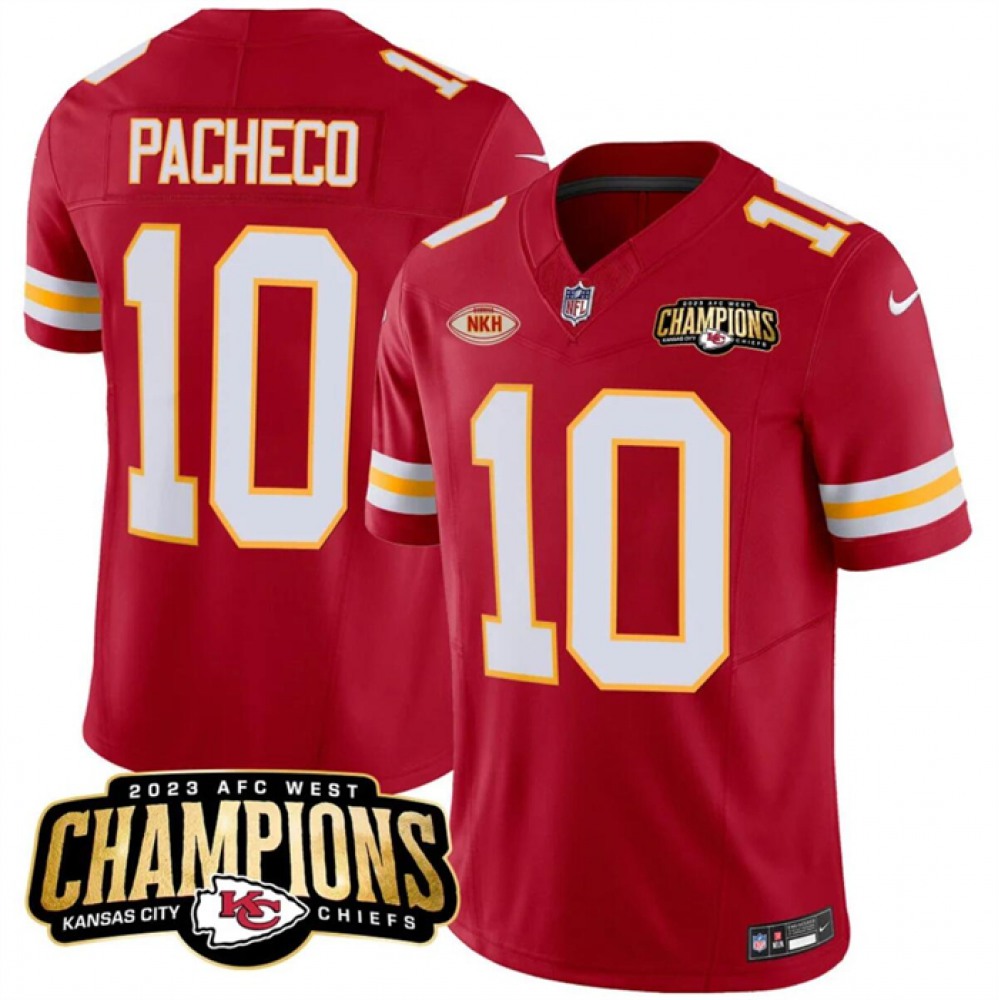 Men's Kansas City Chiefs #10 Isiah Pacheco Red 2023 F.U.S.E. AFC West Champions With 