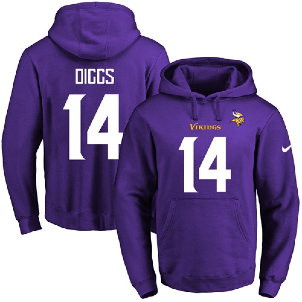 Vikings #14 Stefon Diggs Purple Name & Number Pullover NFL Hoodie