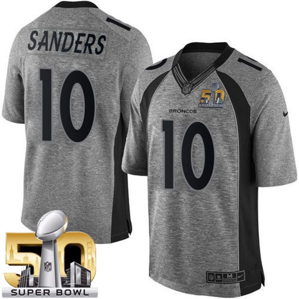 Broncos #10 Emmanuel Sanders Gray Super Bowl 50 Men's Stitched NFL Limited Gridiron Gray Jersey