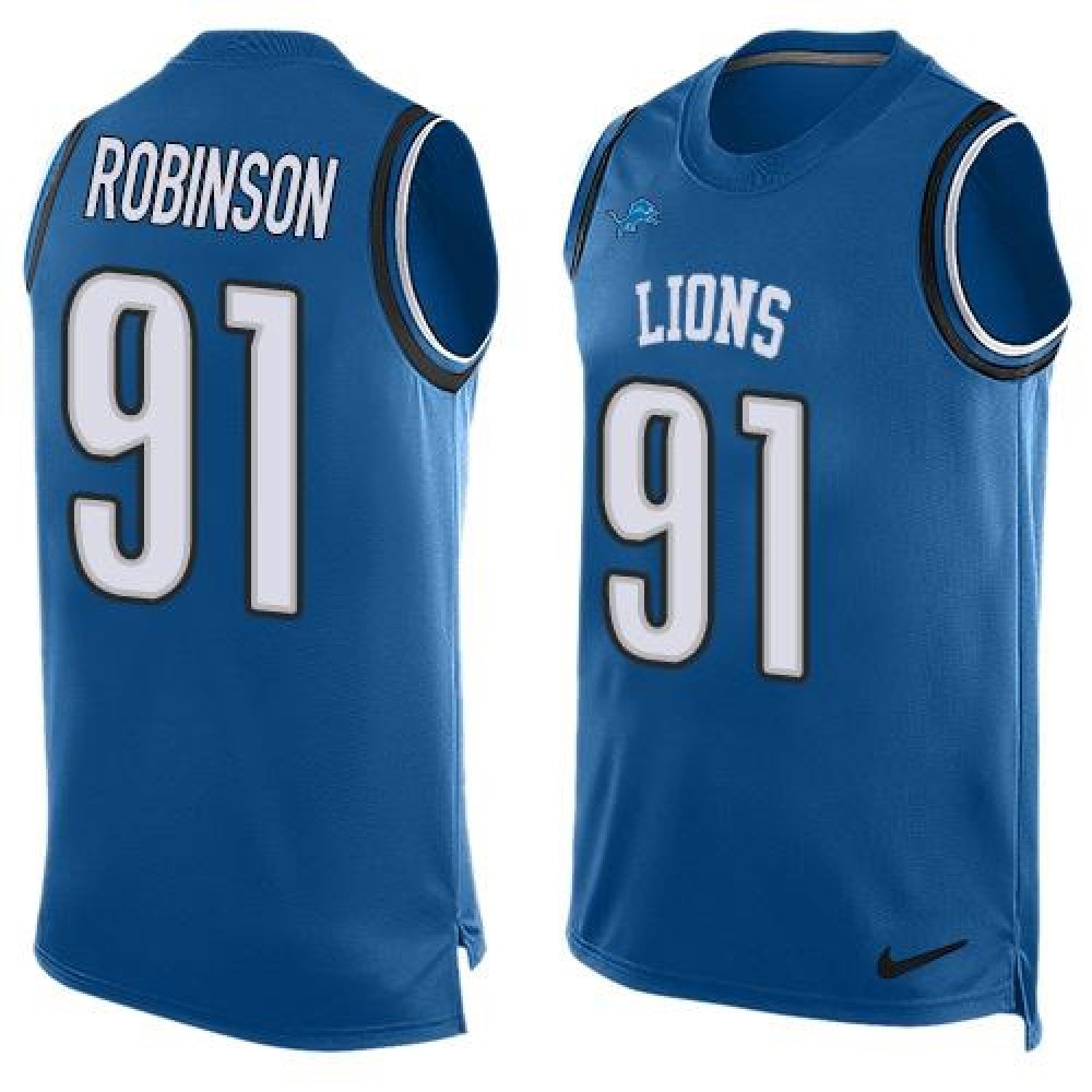 Lions #91 A'Shawn Robinson Blue Team Color Men's Stitched NFL Limited Tank Top Jersey