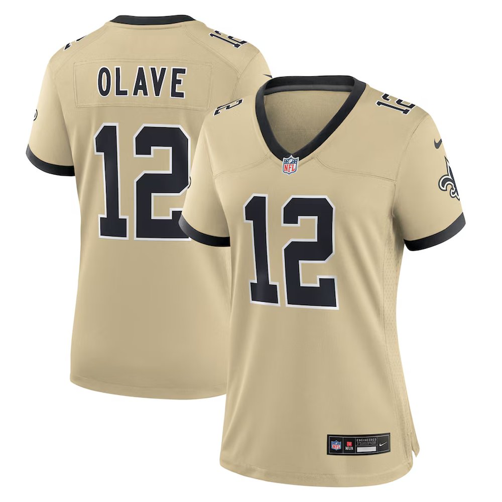 Women's New Orleans Saints #12 Chris Olave Nike Gold Gameday Golds Alternate Game Player Jersey