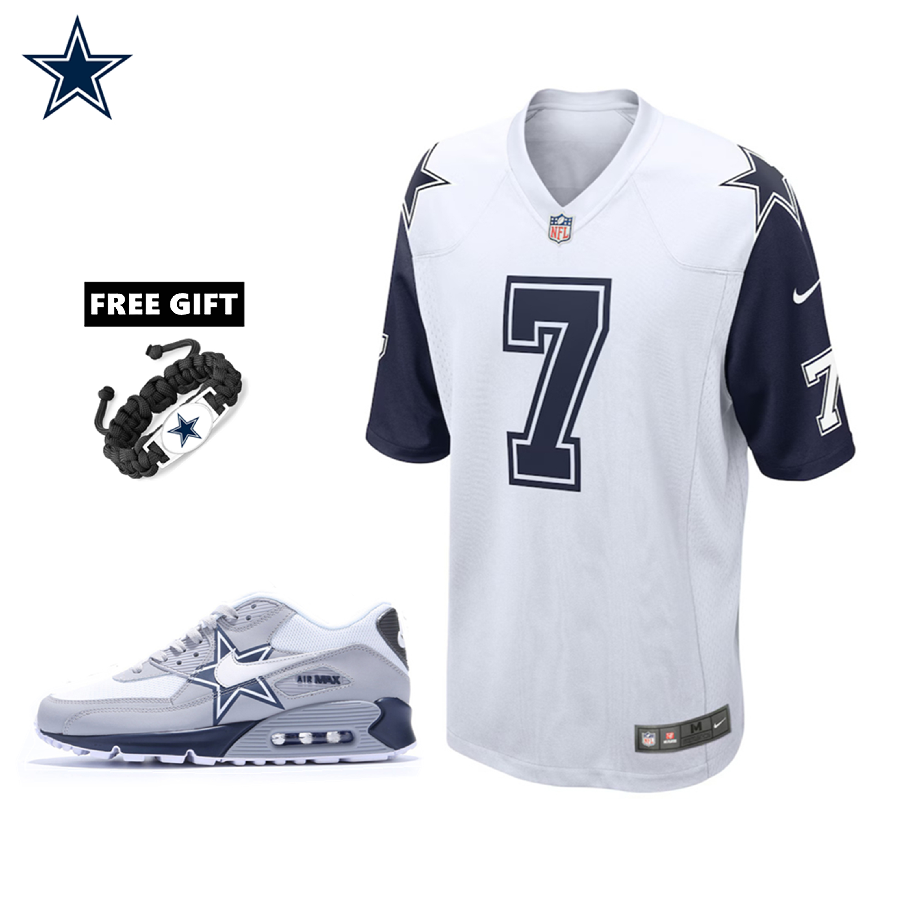 🔥Combo Sale - Dallas Cowboys Trevon Diggs Nike White Alternate Game Jersey & Air Max 90 Classic Sneakers
