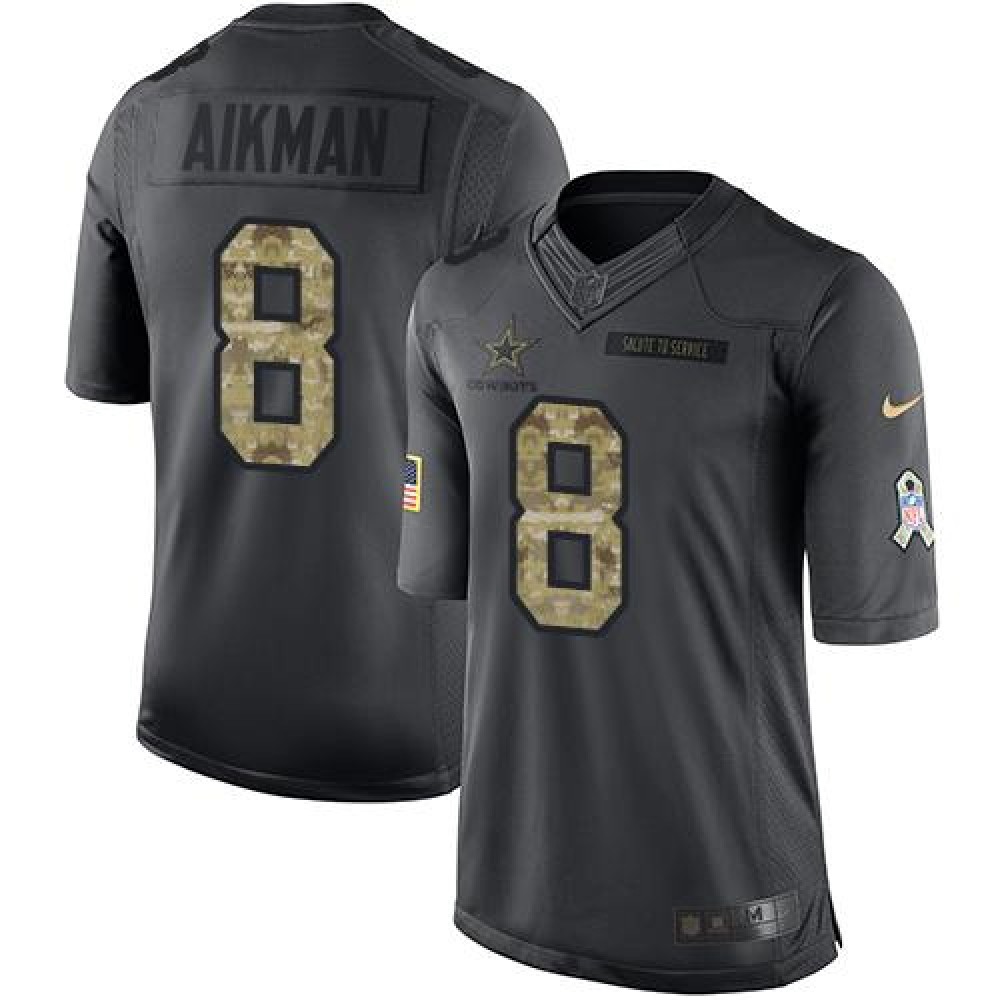 Cowboys #8 Troy Aikman Black Men's Stitched NFL Limited 2016 Salute To Service Jersey