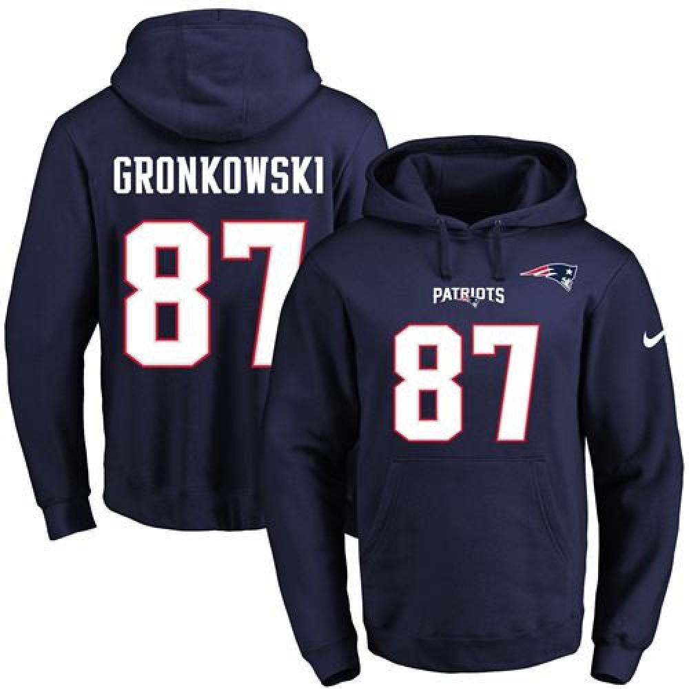 Patriots #87 Rob Gronkowski Navy Blue Name & Number Pullover NFL Hoodie