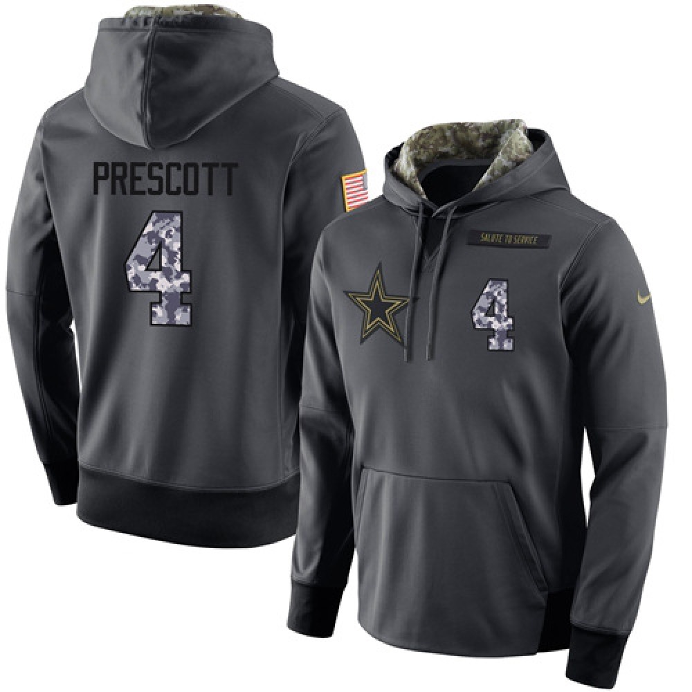 NFL Men'sDallas Cowboys #4 Dak Prescott Stitched Black Anthracite Salute to Service Player Performance Hoodie