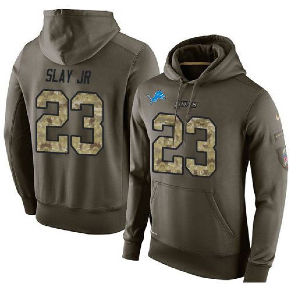 NFL Men'sDetroit Lions #23 Darius Slay JR Stitched Green Olive Salute To Service KO Performance Hoodie