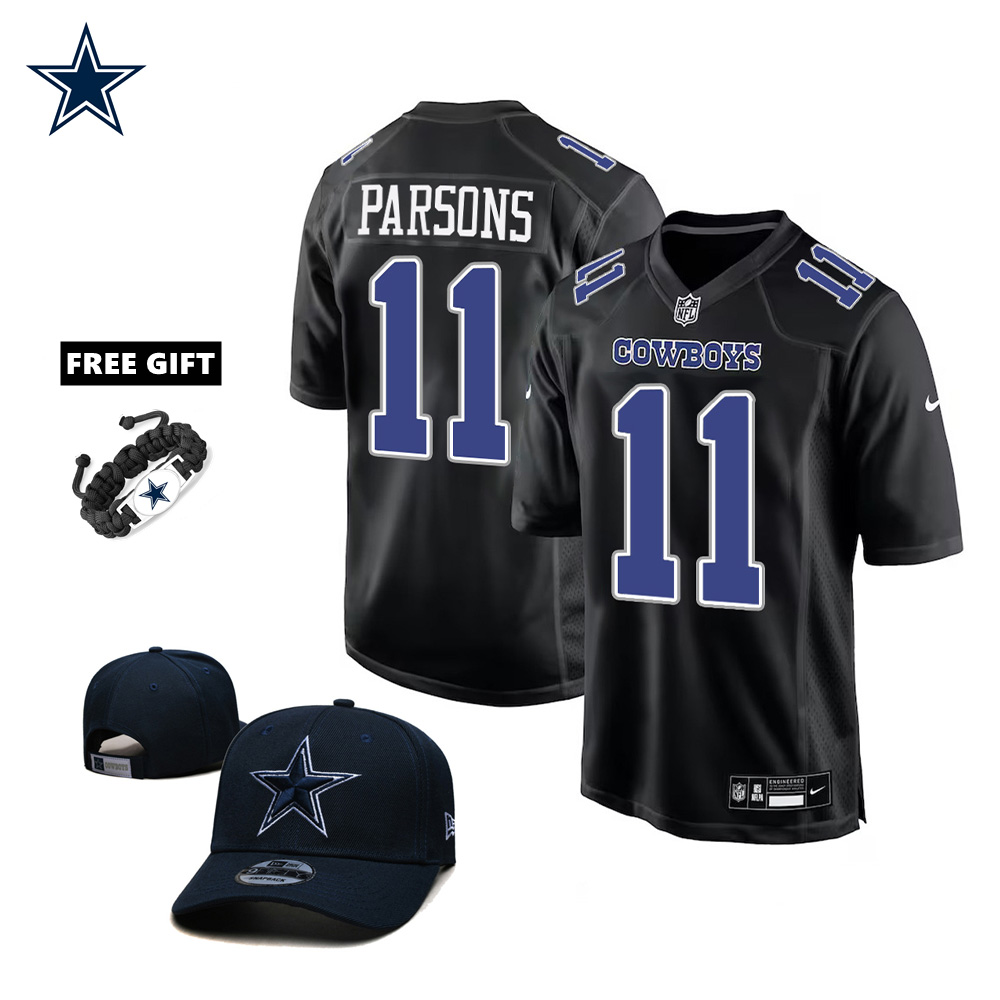 🔥Combo Sale - Dallas Cowboys Micah Parsons Nike Carbon Black Fashion Game Jersey & New Era Navy Main 9FIFTY Adjustable Hat