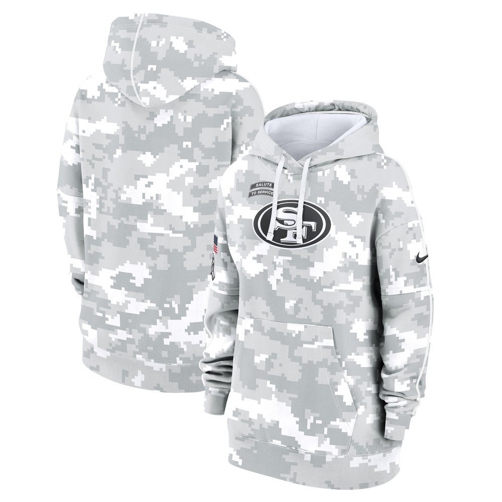 Women's San Francisco 49ersArctic Camo 2024 Salute To Service Club Fleece Pullover Hoodie