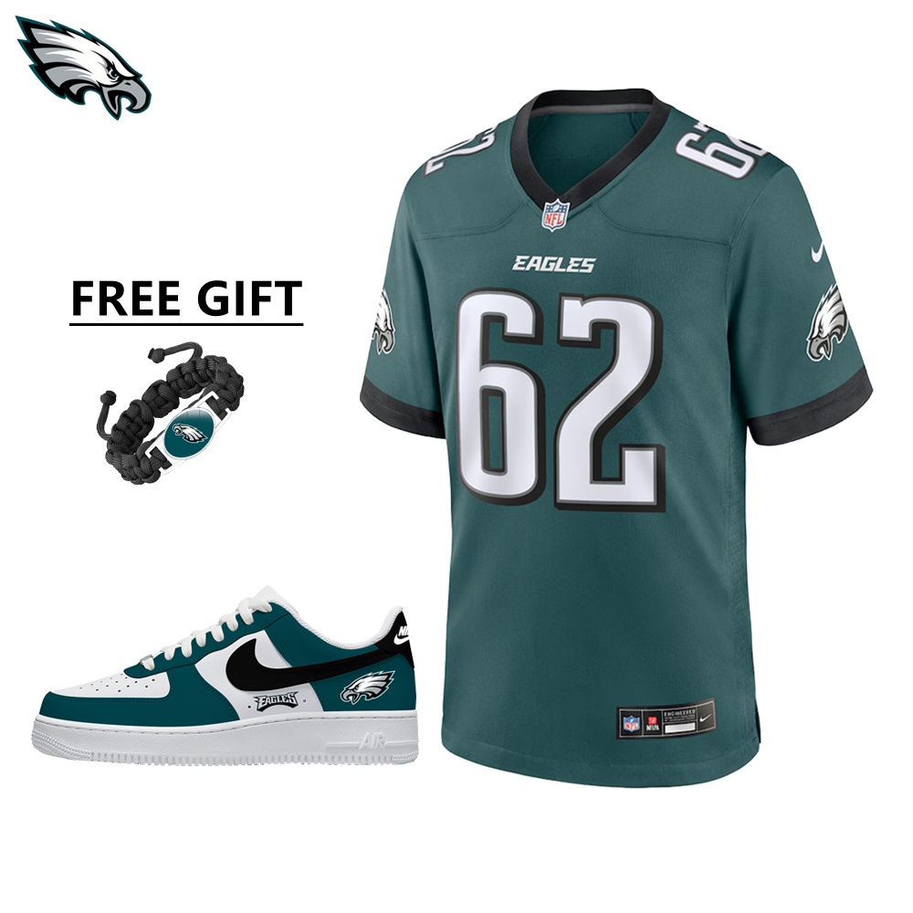 🔥Combo Sale - Philadelphia Eagles Jason Kelce Nike Kelly Green Alternate Game Jersey & Air Force 1 Low Team Sneakers