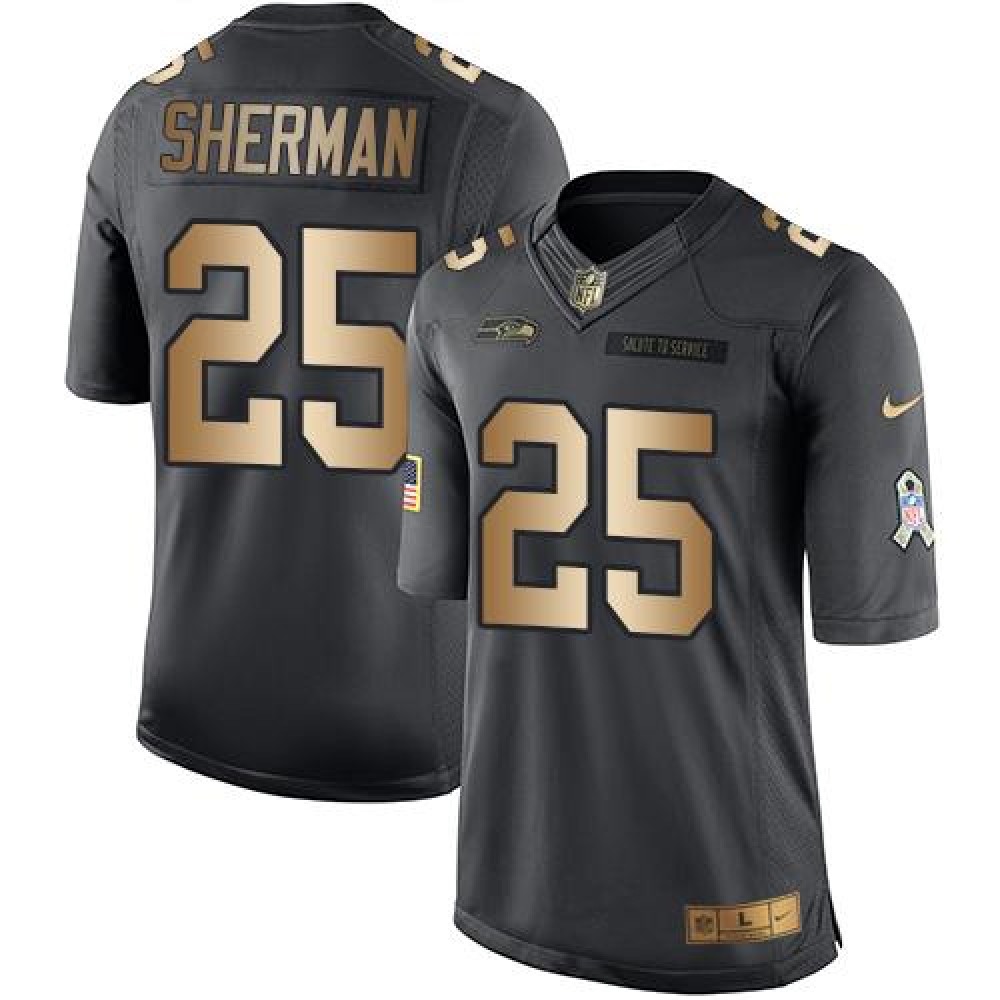 Seahawks #25 Richard Sherman Black Men's Stitched NFL Limited Gold Salute To Service Jersey