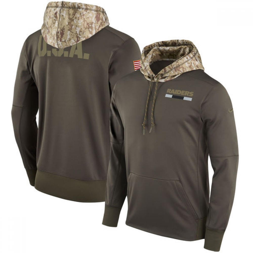 Men's Oakland RaidersOlive Salute to Service Sideline Therma Pullover Hoodie