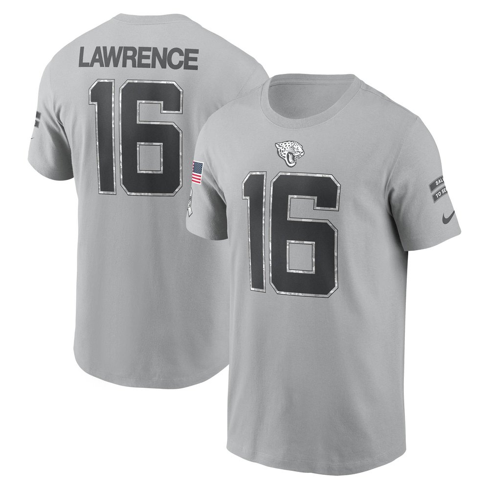 Men's Jacksonville Jaguars Trevor LawrenceGray 2024 Salute To Service Name & Number T-Shirt