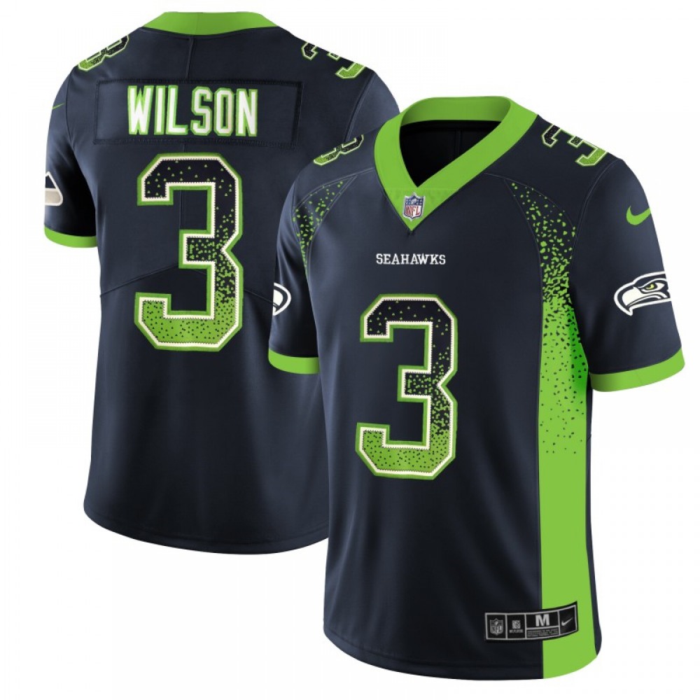 Men's Seattle Seahawks#3 Russell Wilson Navy 2018 Drift Fashion Color Rush Limited Stitched NFL Jersey