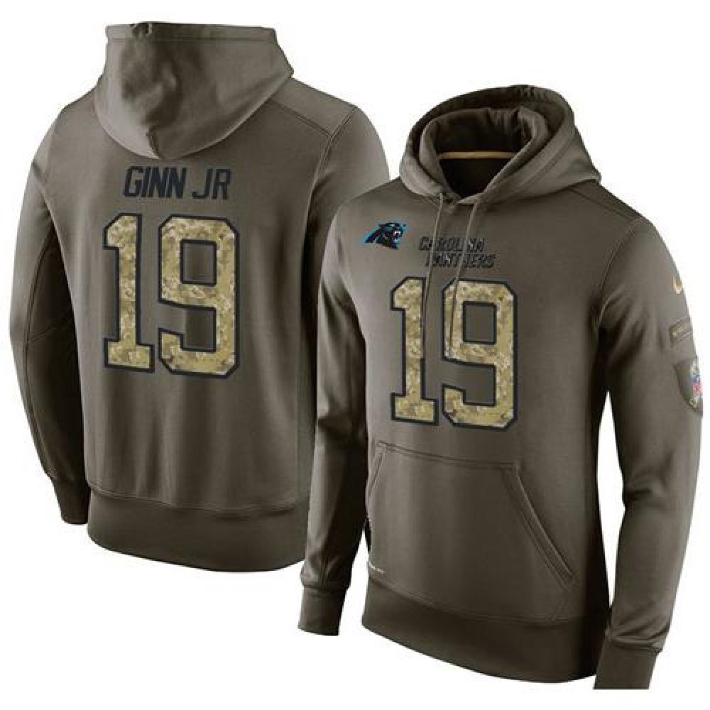NFL Men'sCarolina Panthers #19 Ted Ginn Jr Stitched Green Olive Salute To Service KO Performance Hoodie