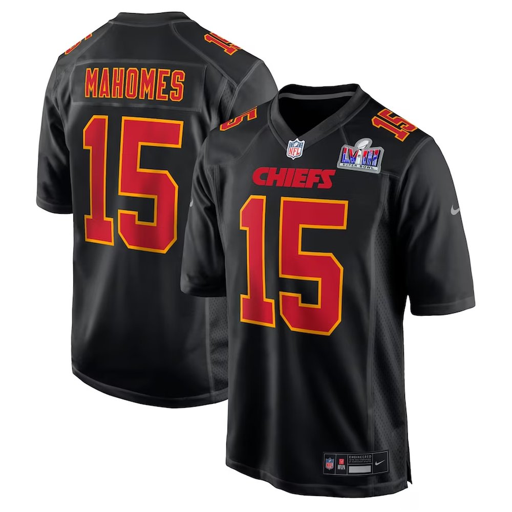 Men's Kansas City Chiefs #15 Patrick MahomesBlack Super Bowl LVIII Carbon Fashion Game Player Jersey