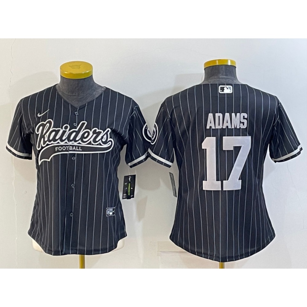 Youth Las Vegas Raiders #17 Davante Adams Black With Patch Cool Base Stitched Baseball Jersey