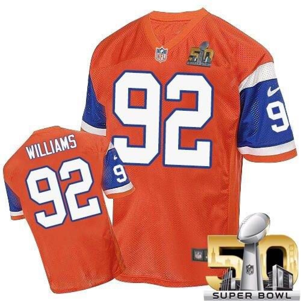 Broncos #92 Sylvester Williams Orange Throwback Super Bowl 50 Men's Stitched NFL Elite Jersey