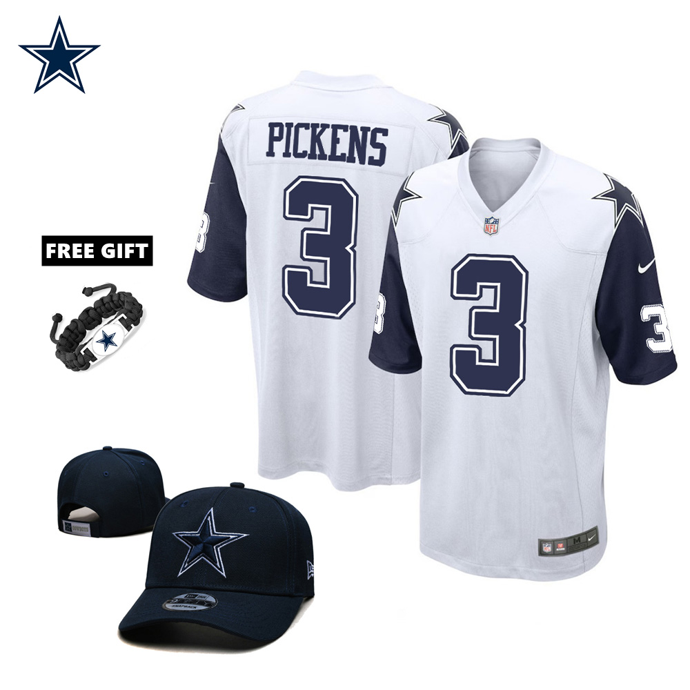 🔥Combo Sale - Dallas Cowboys George Pickens Nike White Alternate Game Jersey & New Era Navy Main 9FIFTY Adjustable Hat