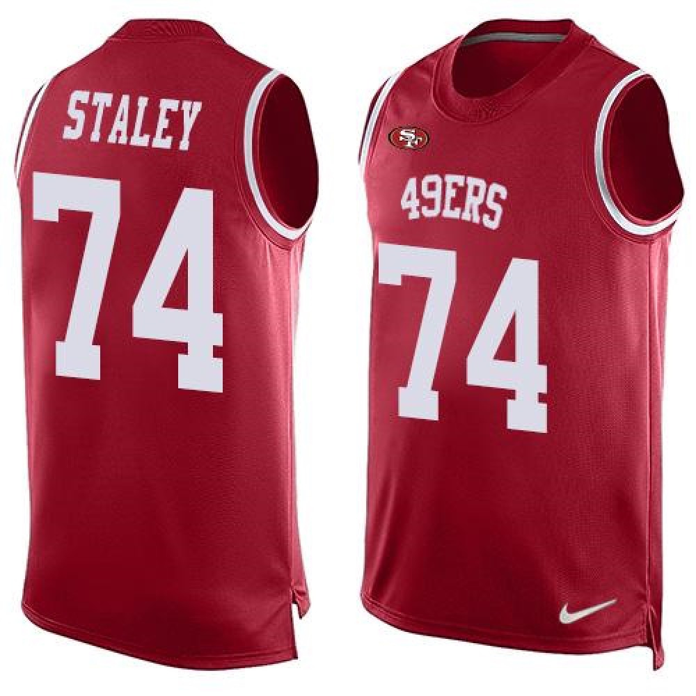 49ers #74 Joe Staley Red Team Color Men's Stitched NFL Limited Tank Top Jersey