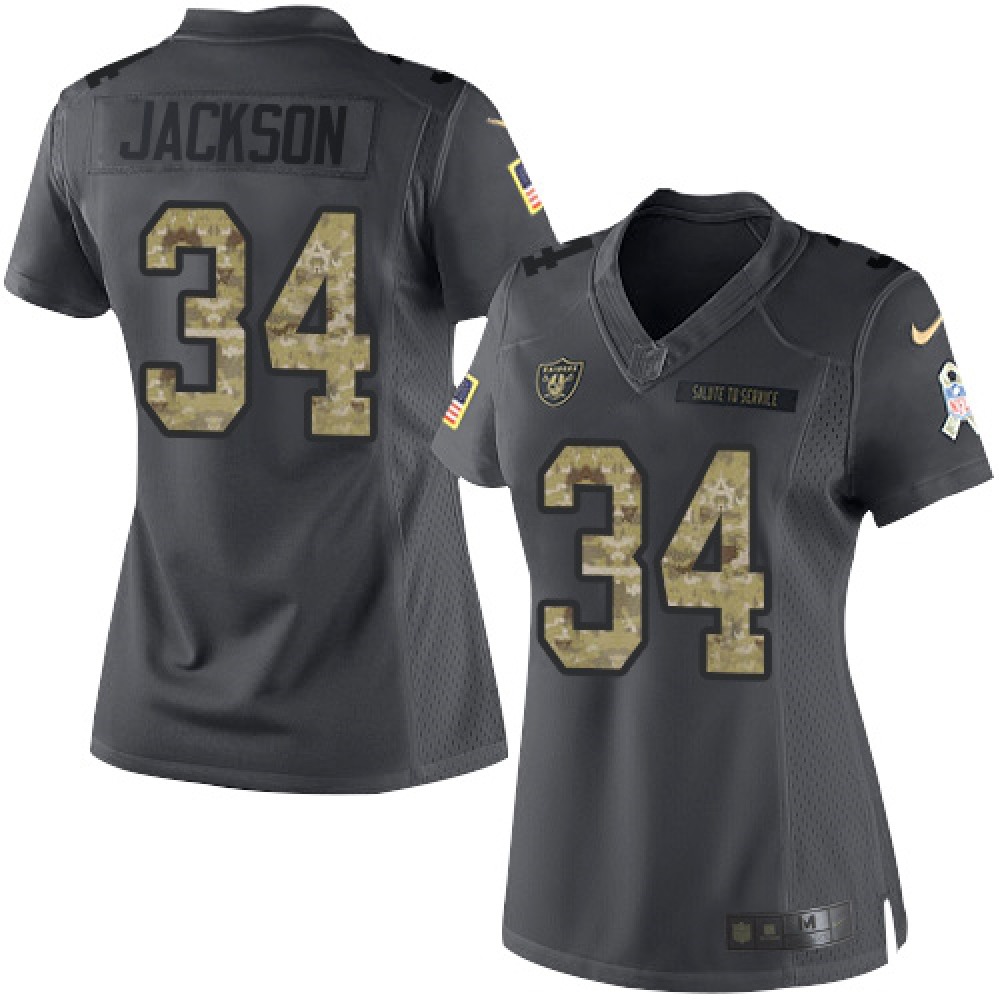 Raiders #34 Bo Jackson Black Women's Stitched NFL Limited 2016 Salute to Service Jersey