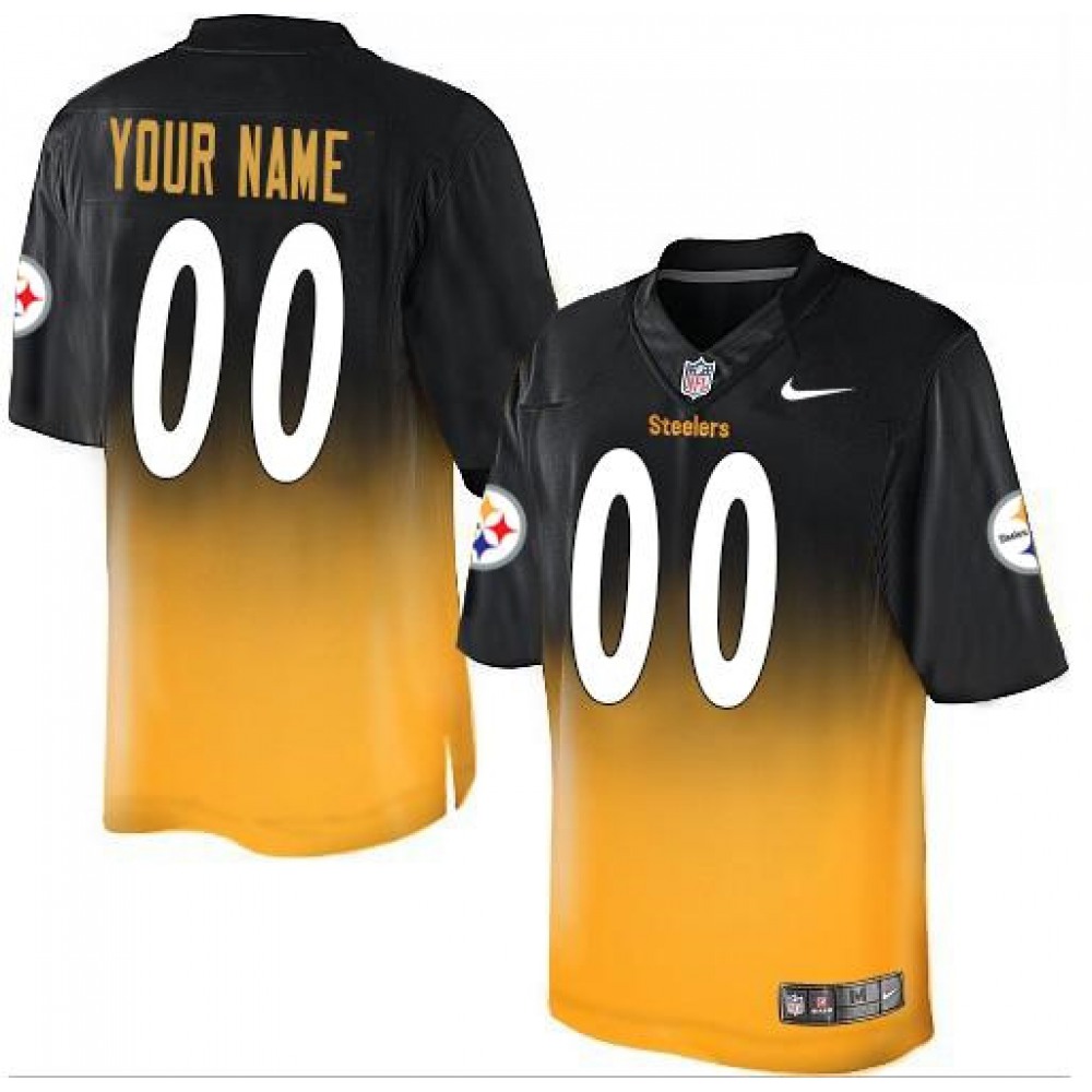 Pittsburgh Steelers Customized Black/Gold Men's Stitched Elite Fadeaway Fashion NFL Jersey