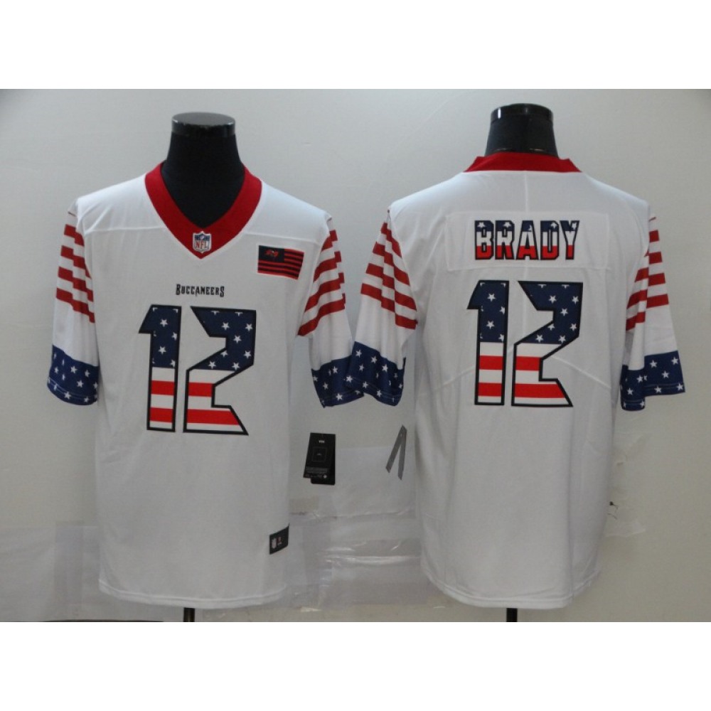 Men's Tampa Bay Buccaneers #12 Tom Brady White USA Flag Fashion Color Rush Stitched Jersey