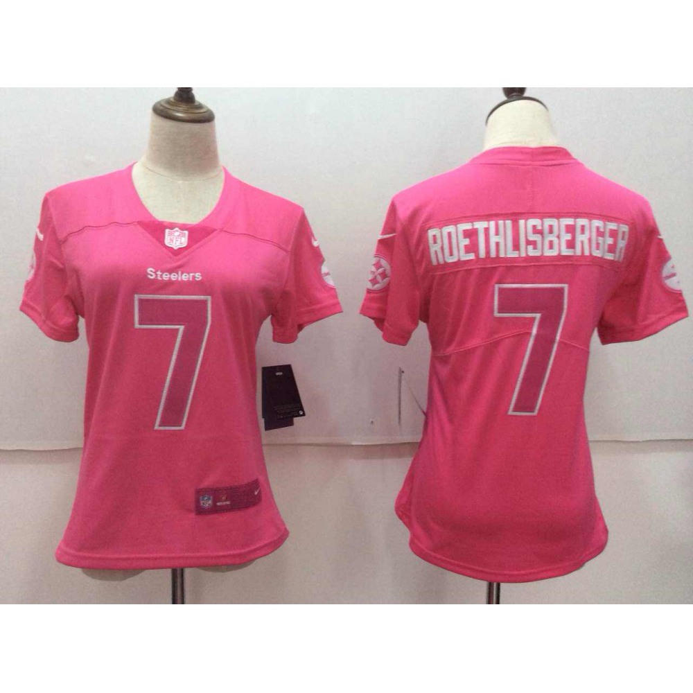 Women'sPittsburgh Steelers #7 Ben Roethlisberger Pink Limited Rush Fashion Stitched NFL Jersey