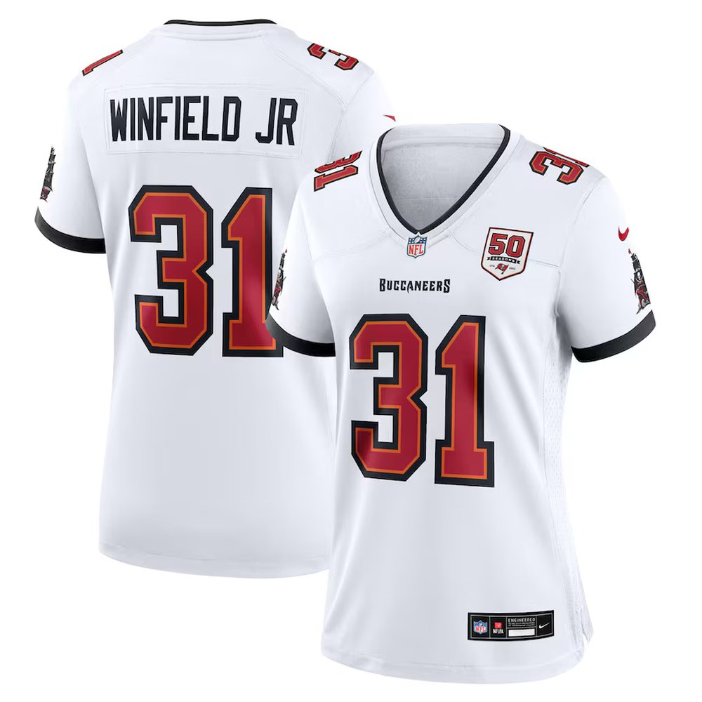 Women's Tampa Bay Buccaneers #31 Antoine Winfield Jr. Nike White 50th Season Patch Game Jersey