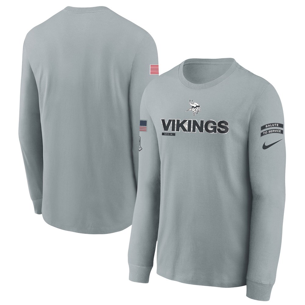 Youth Minnesota VikingsGray 2024 Salute To Service Long Sleeve T-Shirt