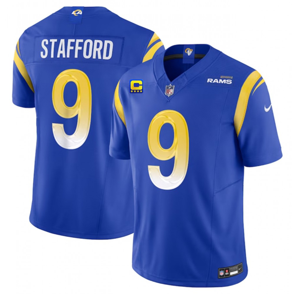 Men's Los Angeles Rams #9 Matthew Stafford Blue 2023 F.U.S.E. With4-Star C Patch Vapor Untouchable Limited Stitched Football Jersey