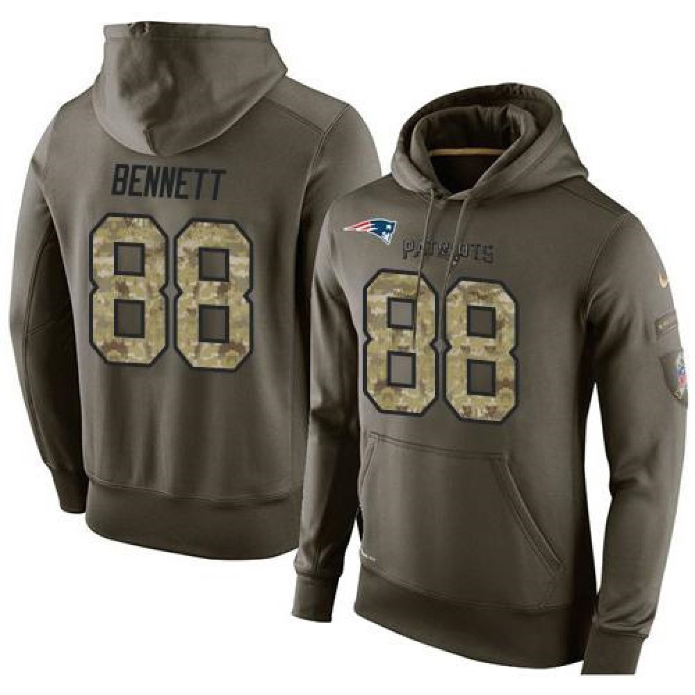 NFL Men'sNew England Patriots #88 Martellus Bennett Stitched Green Olive Salute To Service KO Performance Hoodie