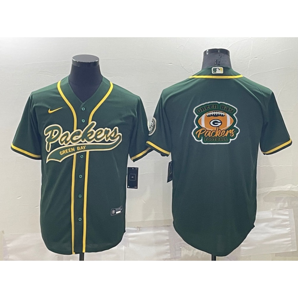 Men's Green Bay Packers Green Team Big Logo With Patch Cool Base Stitched Baseball Jersey