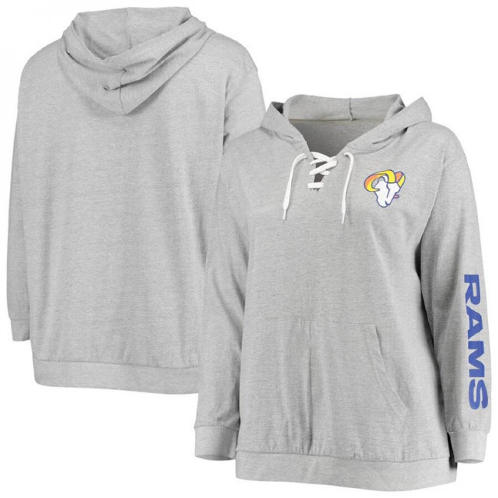 Women's Los Angeles Rams Heathered GrayLace-Up Pullover Hoodie