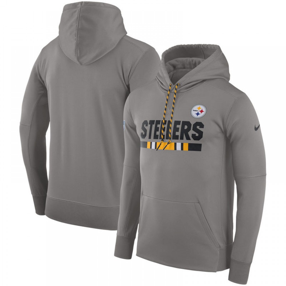 Men's Pittsburgh SteelersHeather Gray Sideline Team Name Performance Pullover Hoodie