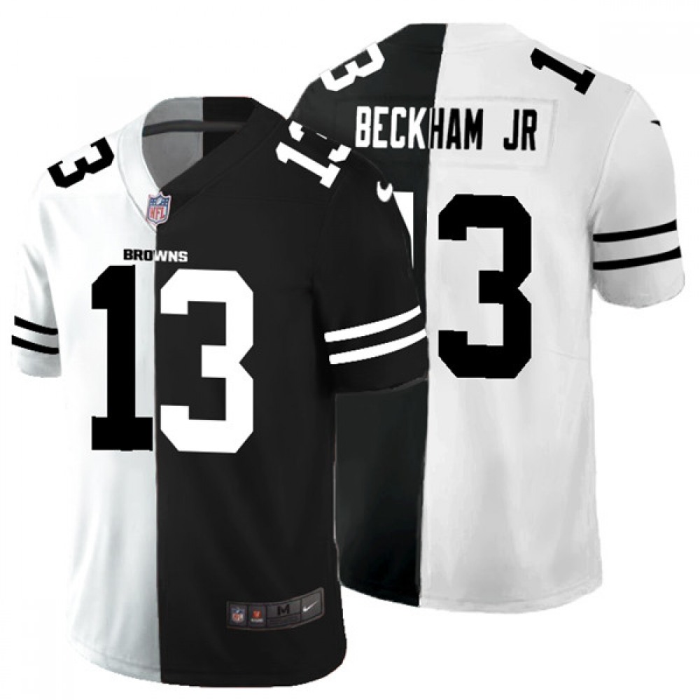 Men's Cleveland Browns #13 Odell Beckham Jr.Black & White Split Limited Stitched Jersey