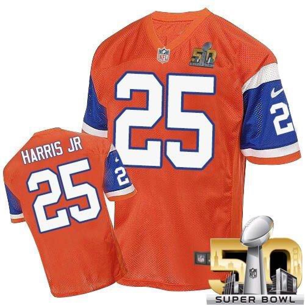 Broncos #25 Chris Harris Jr Orange Throwback Super Bowl 50 Men's Stitched NFL Elite Jersey